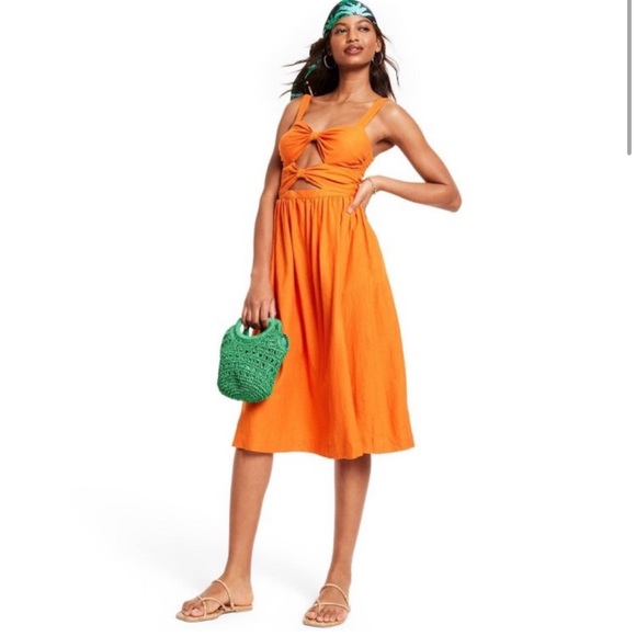 Fe Noel x Target - Double Cut Out Orange Midi Dress Size Small - Picture 3 of 6